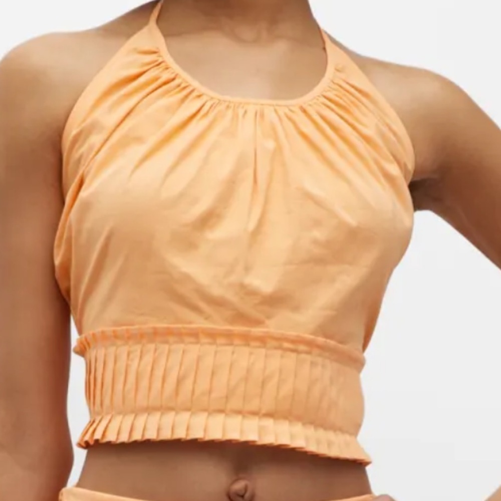 Ramy Brook Size XXS Charlie Pleated Halter Top In Peach NWT